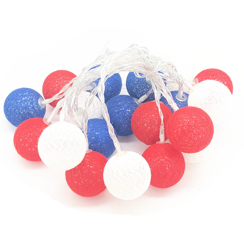 US Independence Day Light String LED Red White Blue Five-pointed Star Round Ball Light String USB Courtyard Garden Room Decorative Lights