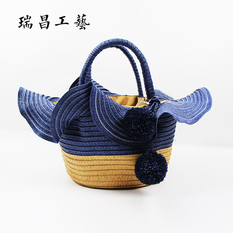Bali paper rope woven beach bag, women's handbag, straw woven bag, lotus leaf beach bag, straw woven bag