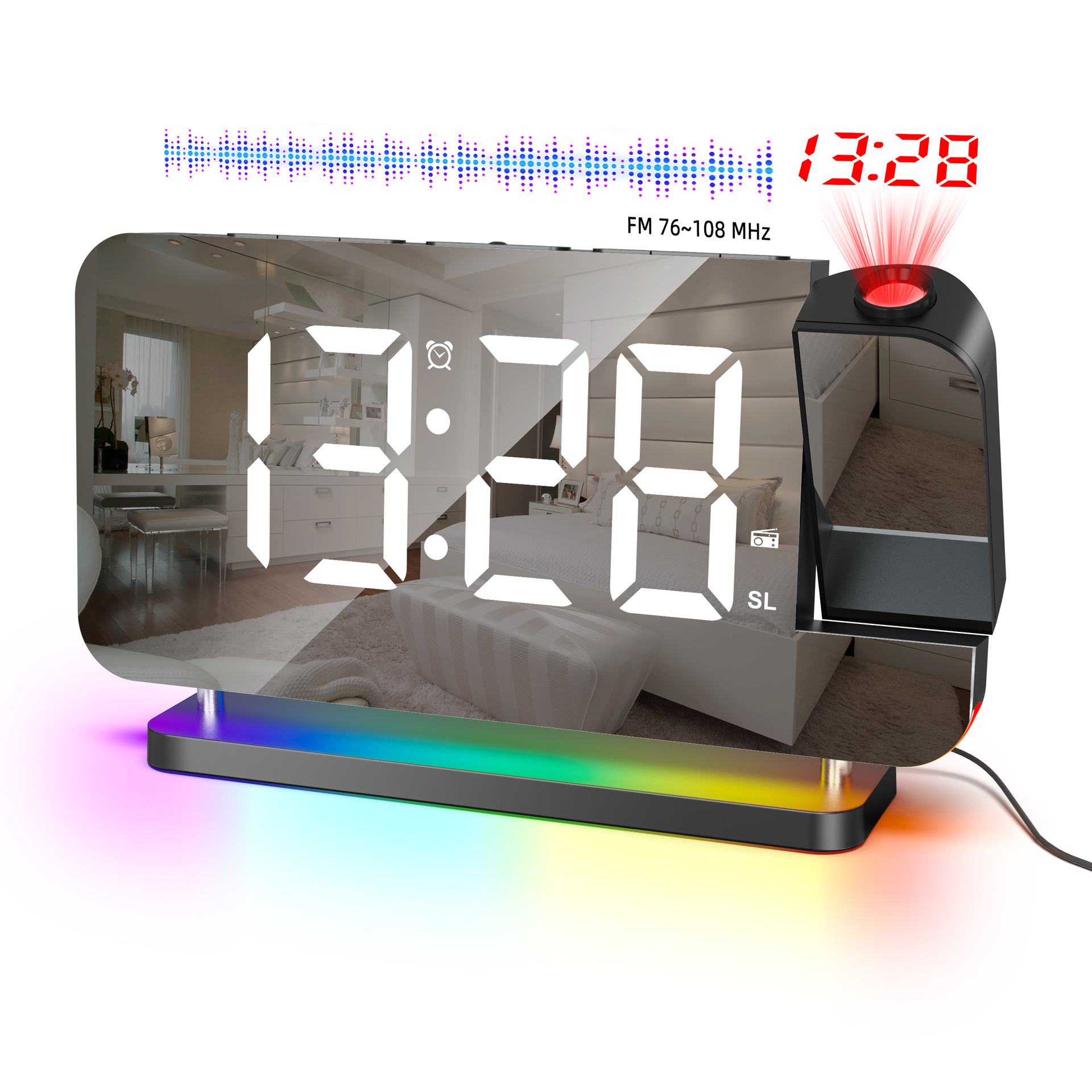 2026 New RGB Colorful Night Light Radio Projection Clock LED Electronic Clock Desktop Alarm Clock