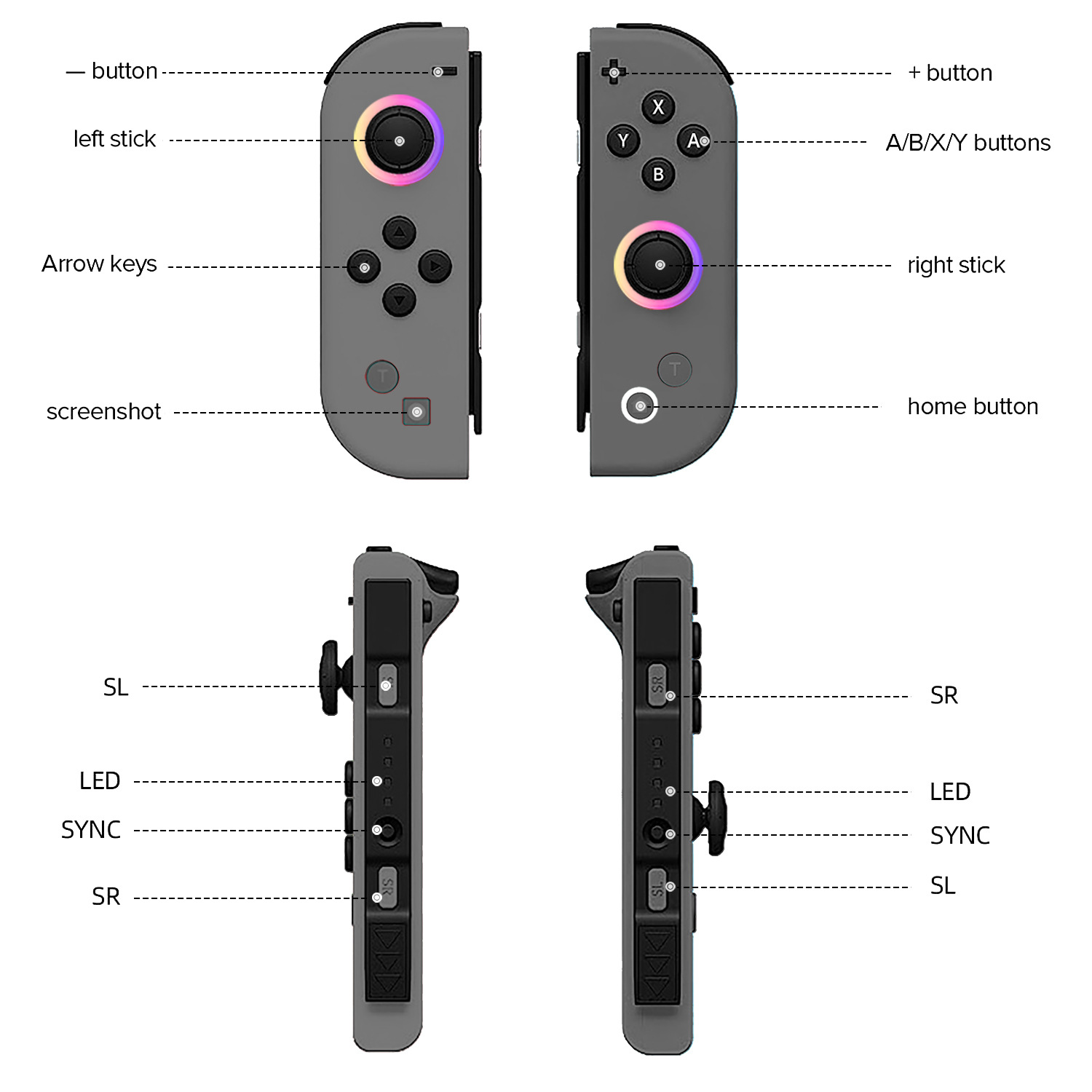 joycon controller NS left and right controller with six-axis vibration motion sensing switch controller joystick RGB light ring JC172