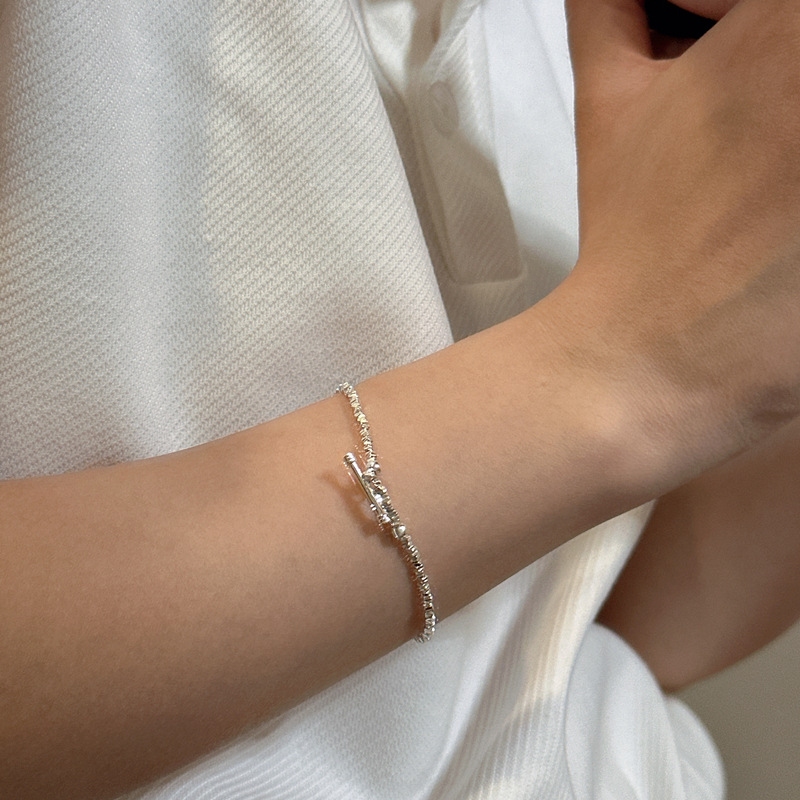 S925 sterling silver OT crushed silver bracelet INS style simple jewelry