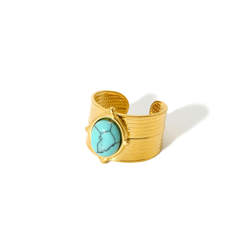 Wind turquoise ring women open ring 18k gold plated stainless steel ring finger ring