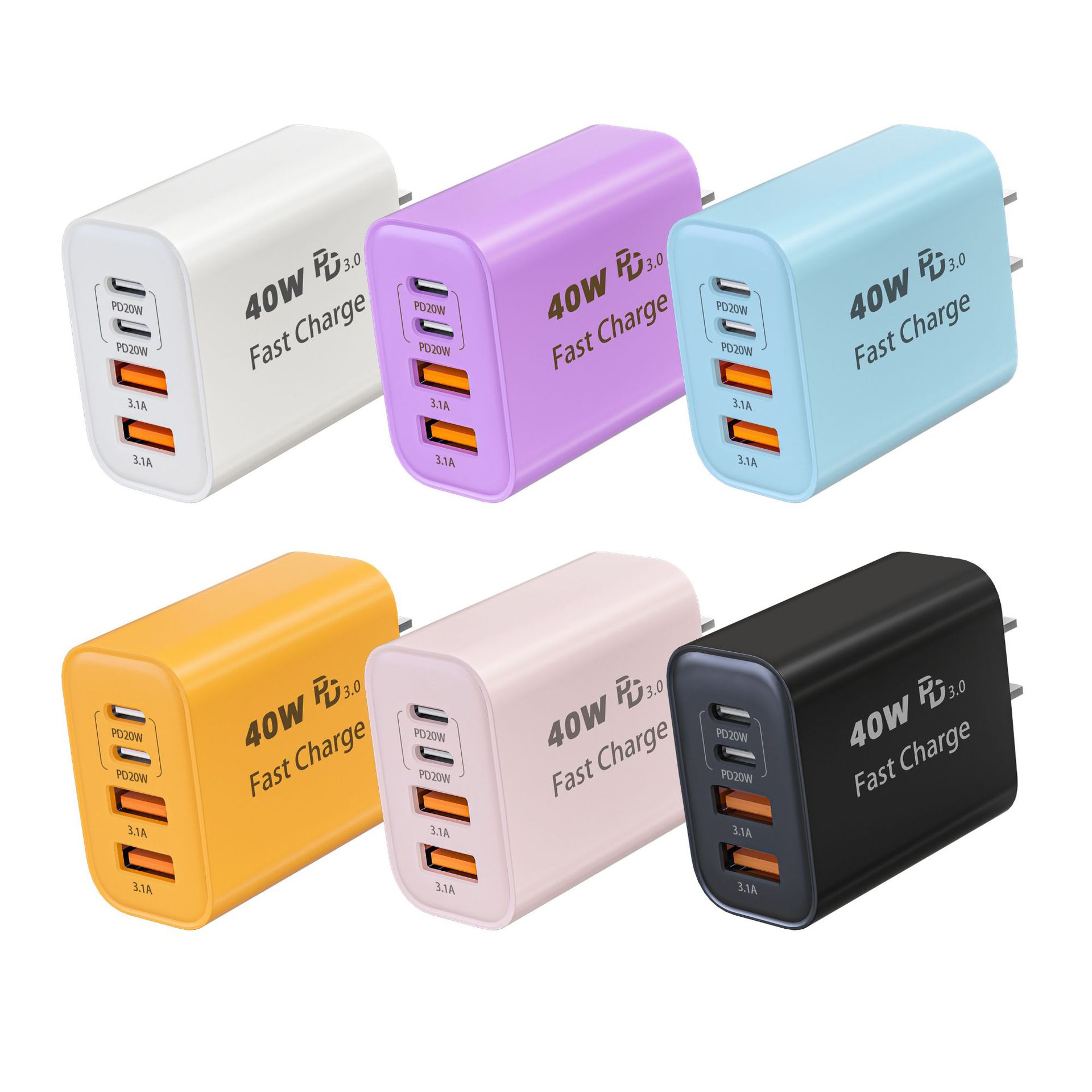 Customizable 40W US standard fast charging for Apple 15 charger Samsung phone 2C2A charging head ETL certified