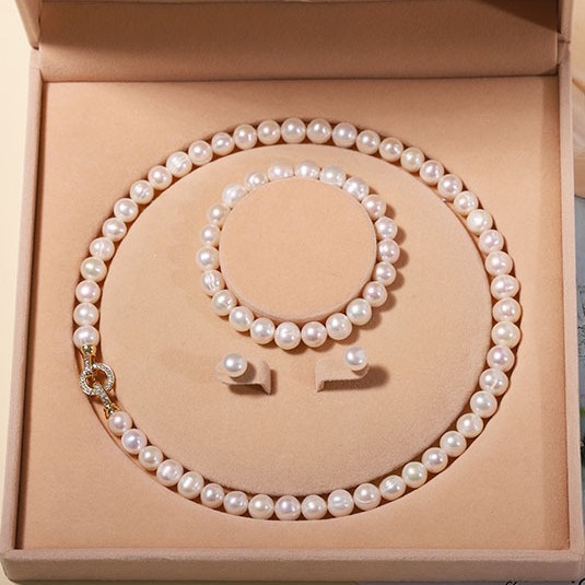 Zhuji Natural Freshwater Pearl Necklace for Women Real Pearl Set Clavicle Chain Mother's Day Gift