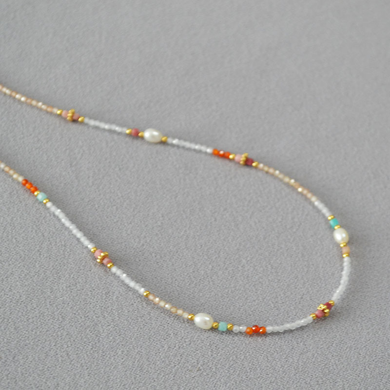 Japanese-Korean transparent texture zirconium pearl string simple ultra-fine necklace锁骨链 for women