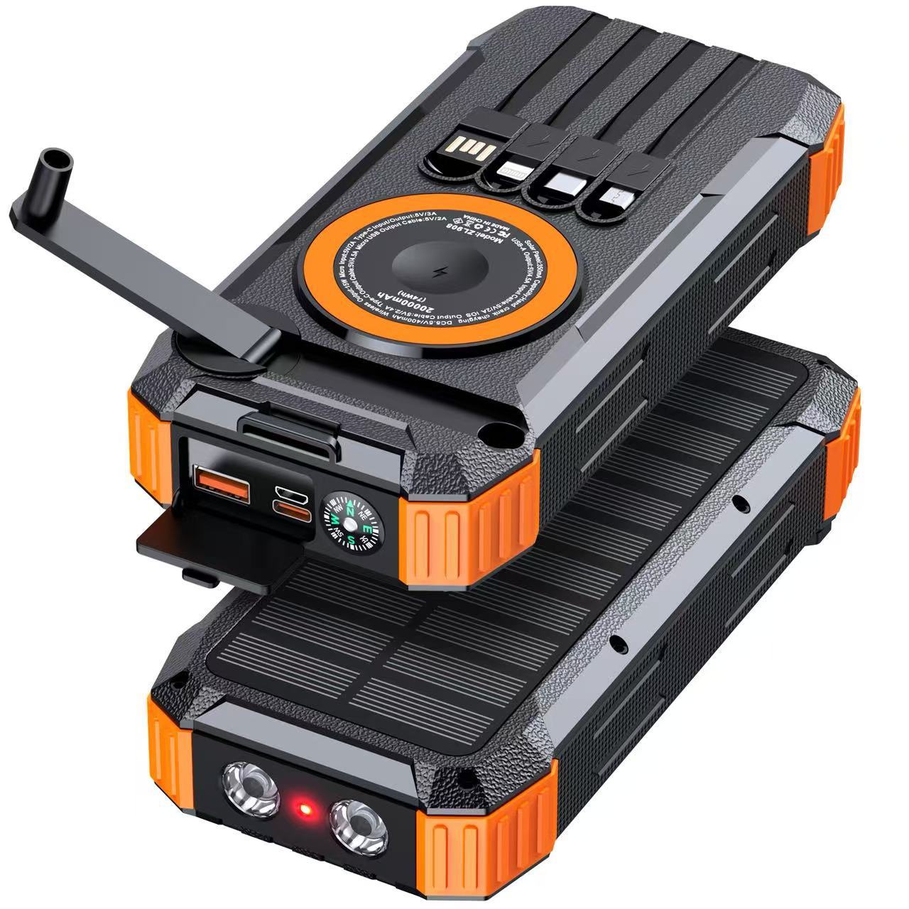 2025 new hand-crank solar charging bank four-line outdoor power bank 20000mAh magnetic wireless