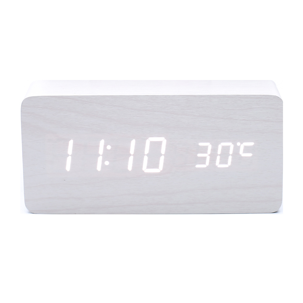 Multifunctional voice-controlled wooden clock, simple home wooden clock, multifunctional student gift electronic clock
