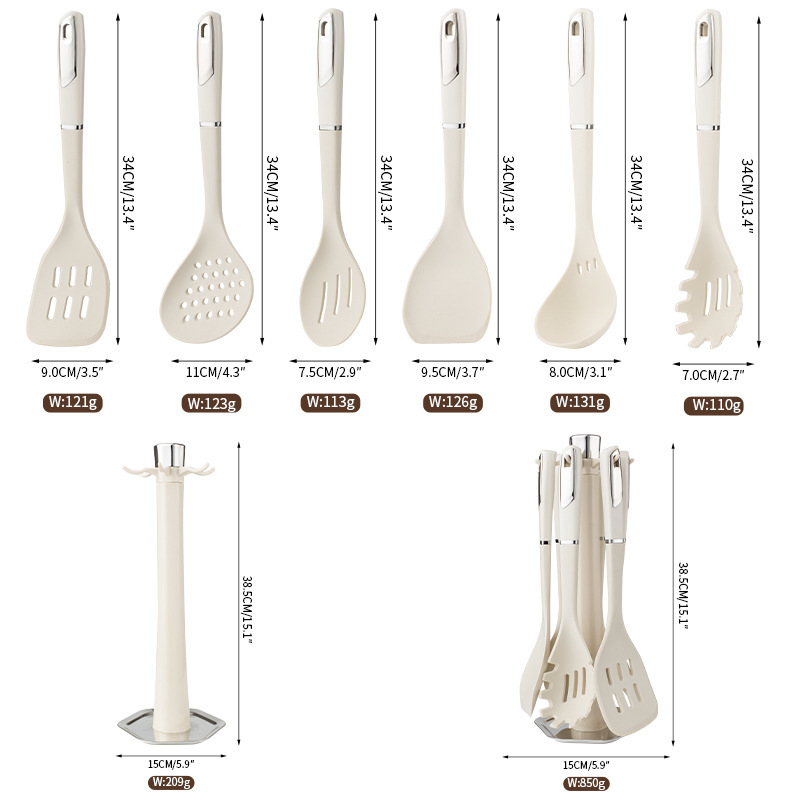 Silicone kitchen utensil 7-piece set household hanging rack cooking spatula soup spoon kitchen cooking spatula spoon set utensil