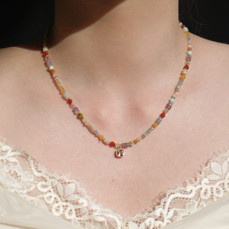 「Rainbow Dance」Rainbow bead necklace, collarbone chain, new summer dopamine neck chain