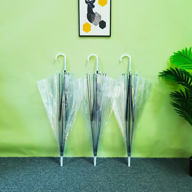8-Rib Transparent Eco-Friendly Umbrella PVC Material Automatic Umbrella Disposable Umbrella Transparent Umbrella