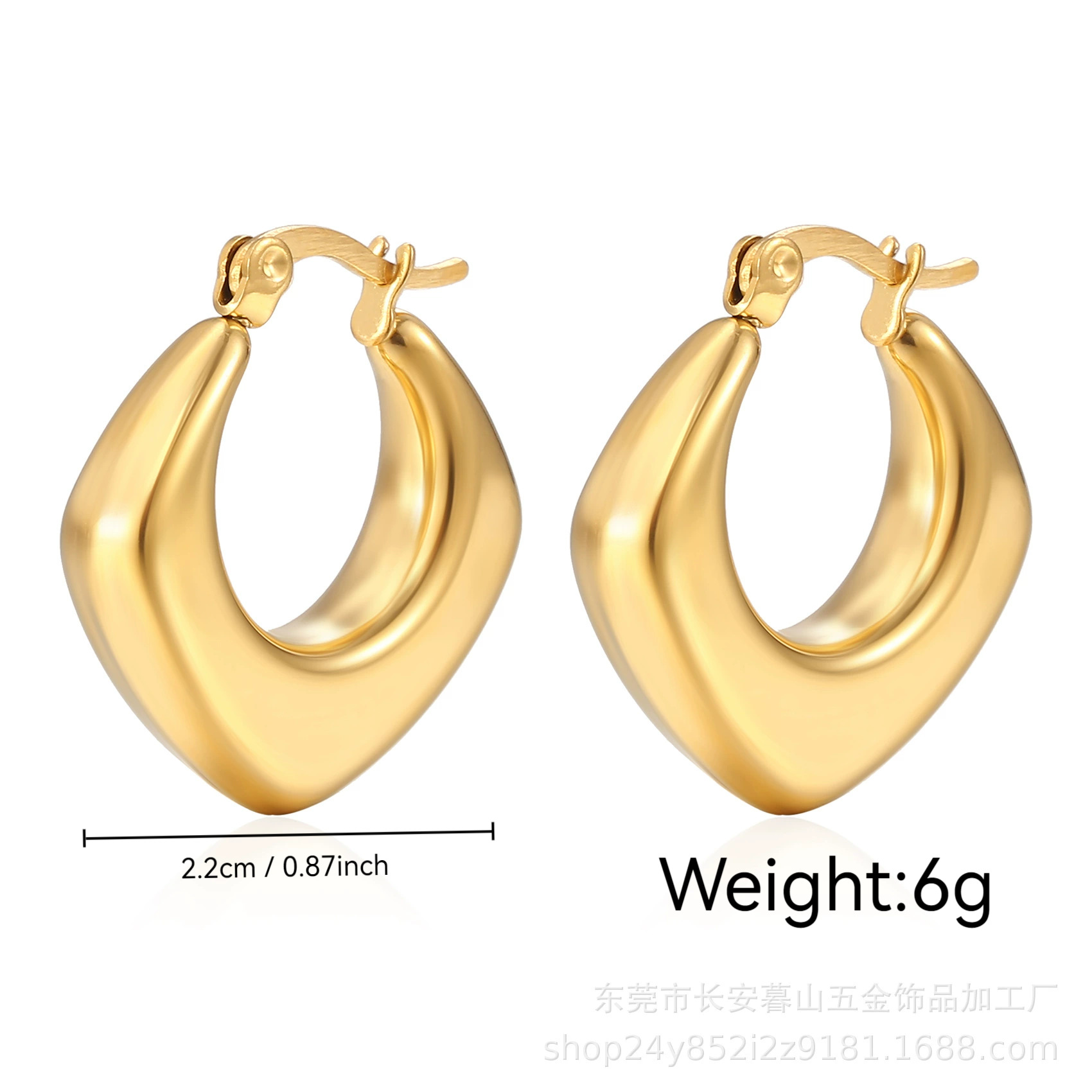 Round stainless steel hollow earrings, oval for women, electroplated 18K earrings earrings