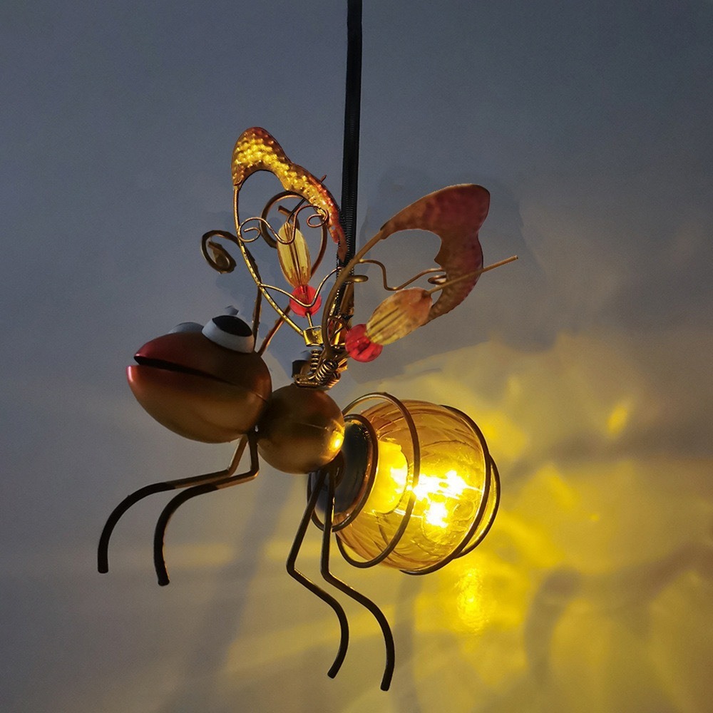 Solar Courtyard Light Simulation Insect Outdoor Waterproof Garden Hanging Decoration Bee Iron Art Hanging Ornament