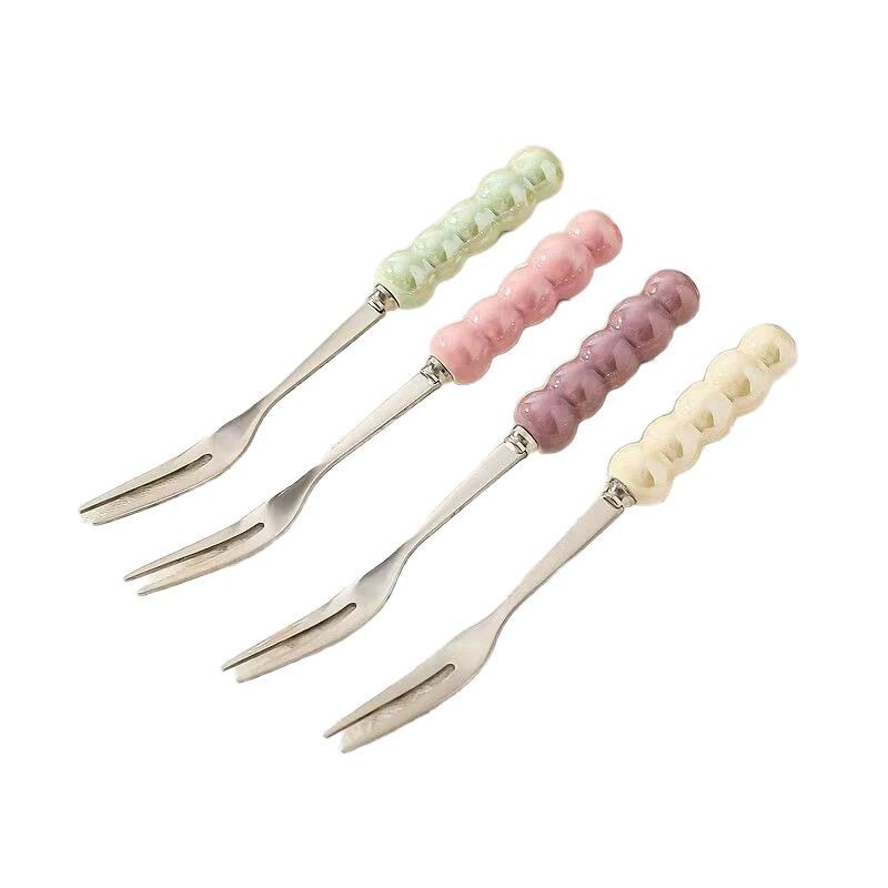 Stainless Steel Fruit Fork Dopamine Pearl Fruit Fork Household Dessert Fork Cake Fork Set