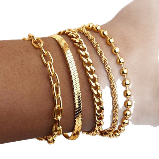 Bohemian Minimalist Hand Jewelry Metal Chain Women's Set 5 Multi-Layer Chain Simple Bracelet