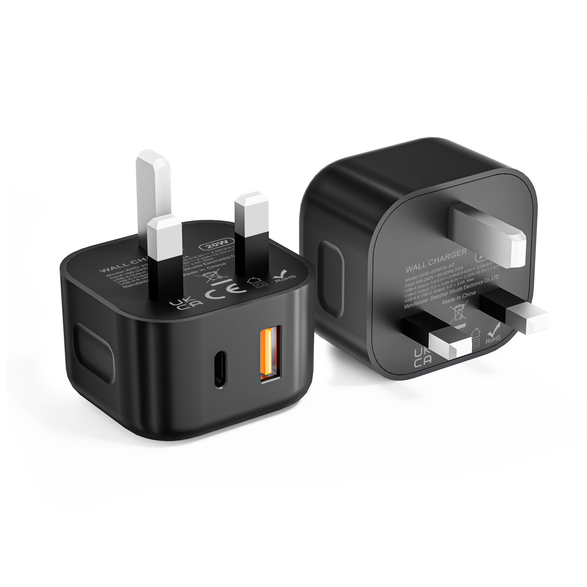 PD20W charger for Samsung Apple 15 charger UKCA certified 20W UK standard AC multi-port plug