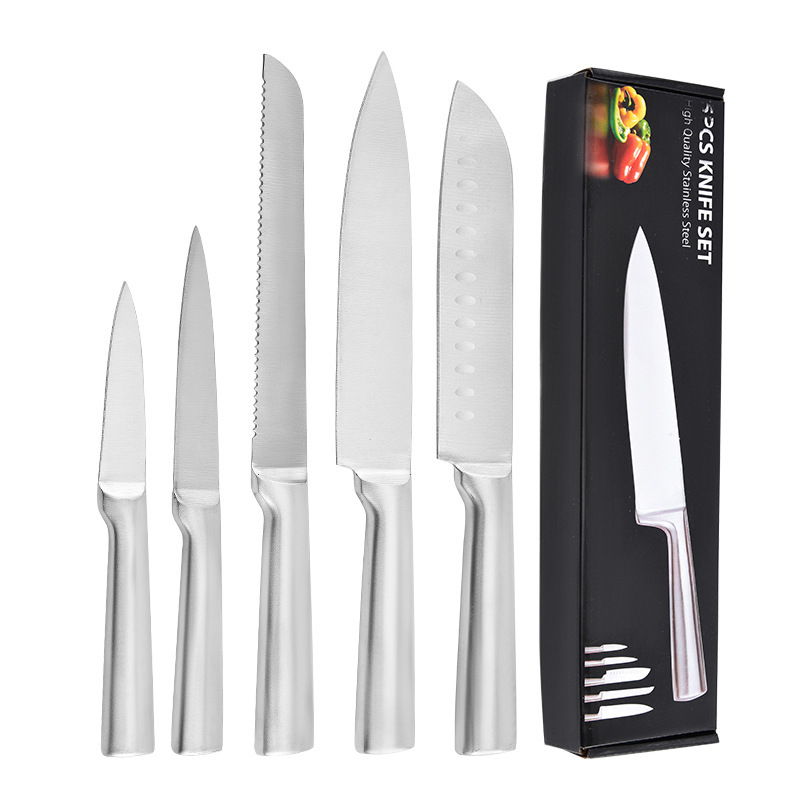 Stainless steel knife set full steel five-piece set hollow handle chef knife kitchen vegetable knife Japanese style knife fruit knife