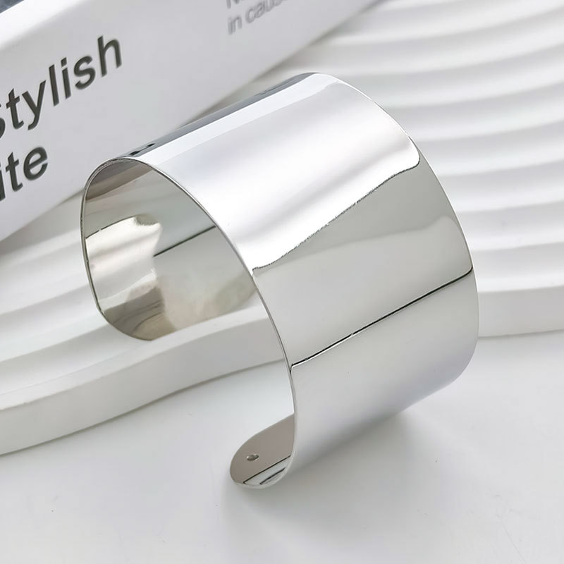 Bracelet wide band C-shaped open adjustable smooth surface bracelet metal daily
