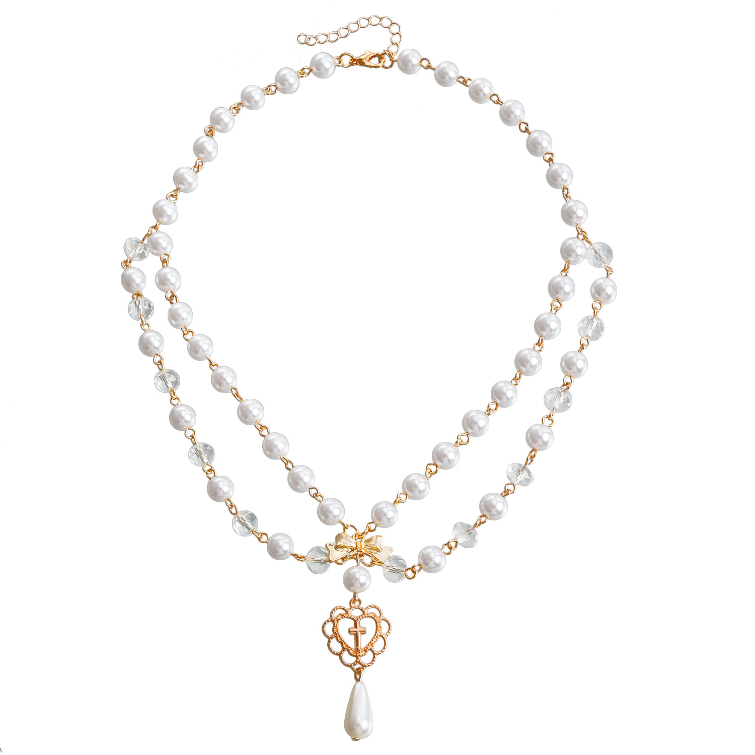 Accessories Double Layer High Gloss Pearl Tassel Cross Star Cross Necklace for Women