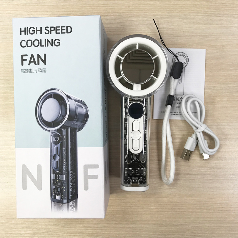 Ice compress handheld fan digital display 100-speed adjustment outdoor wireless portable dorm transparent mecha lighting fan