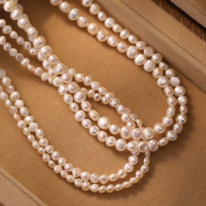 Baroque small rice freshwater pearl necklace for women, irregular pearl collarbone chain
