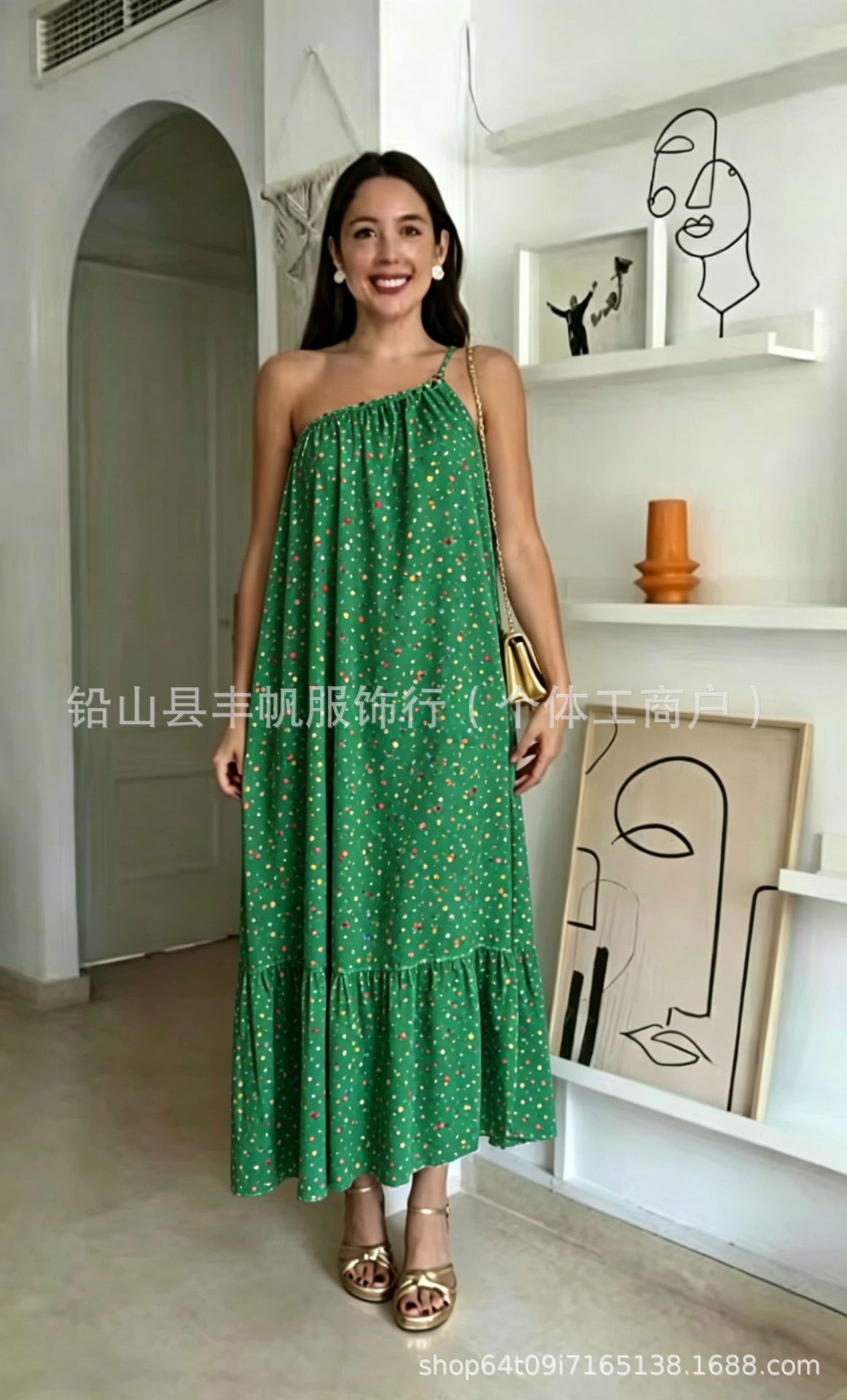 Floral Print Halter Neck Camisole Long Dress Seaside Outing Loose Cover Fat Bohemian Vacation Dress