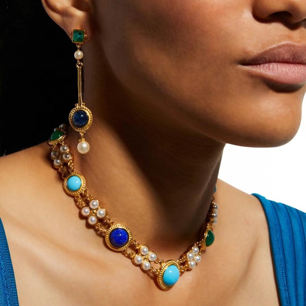 Western Antique Vintage Colored Glass Double Layer Choker Short Necklace