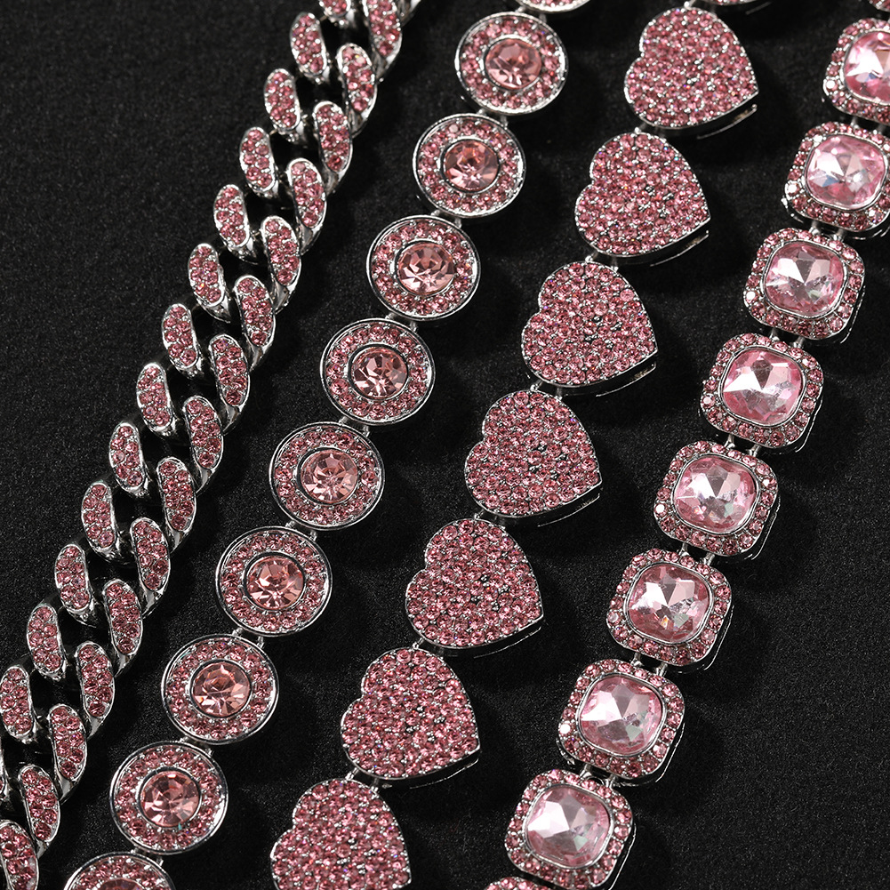 Pink Diamond Alloy Bracelet Simple Geometric Heart Bracelet Women New Cool Hip Hop Hand Jewelry