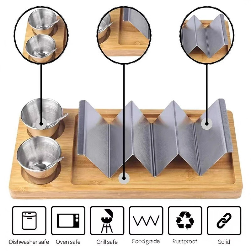 7-Piece Set Stainless Steel Wavy Taco Tortilla Mexican Taco Holder Plate