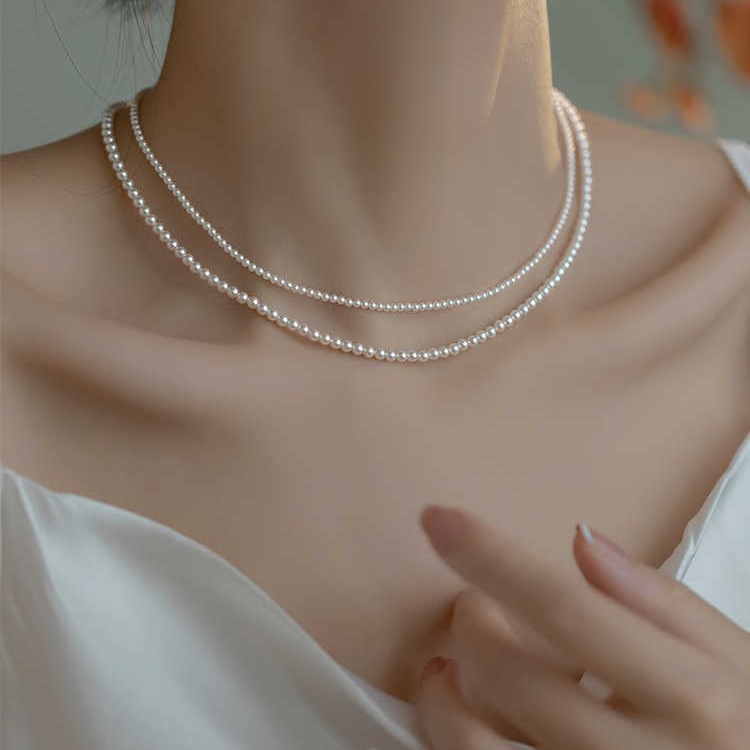 2mm extra small round round flawless strong light pearl sterling silver necklace women's fine clavicle chain 2024