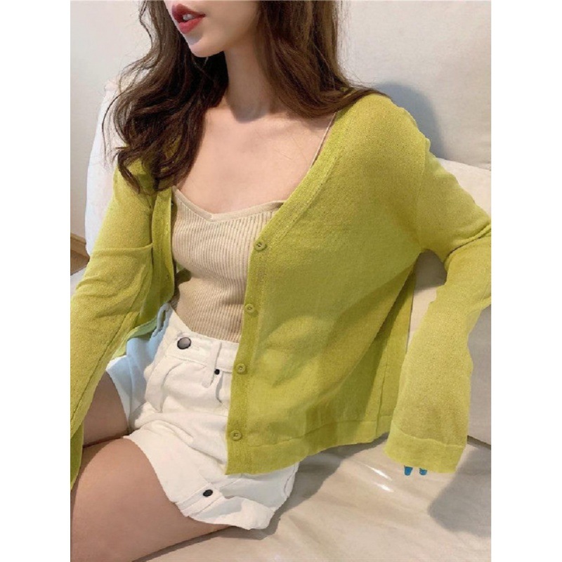 Large Size Loose Shawl Summer Thin Candy Color Super Fairy Sun Protection Ice Silk Knit Cardigan Knit Top