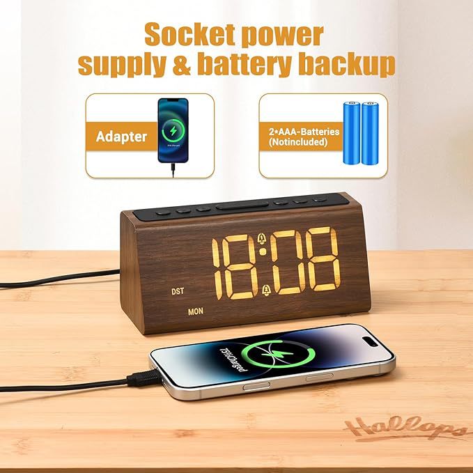 New Wooden Digital Clock Daylight Saving Time Multifunctional Snooze Alarm Clock Large Screen Digital Display Wood Clock