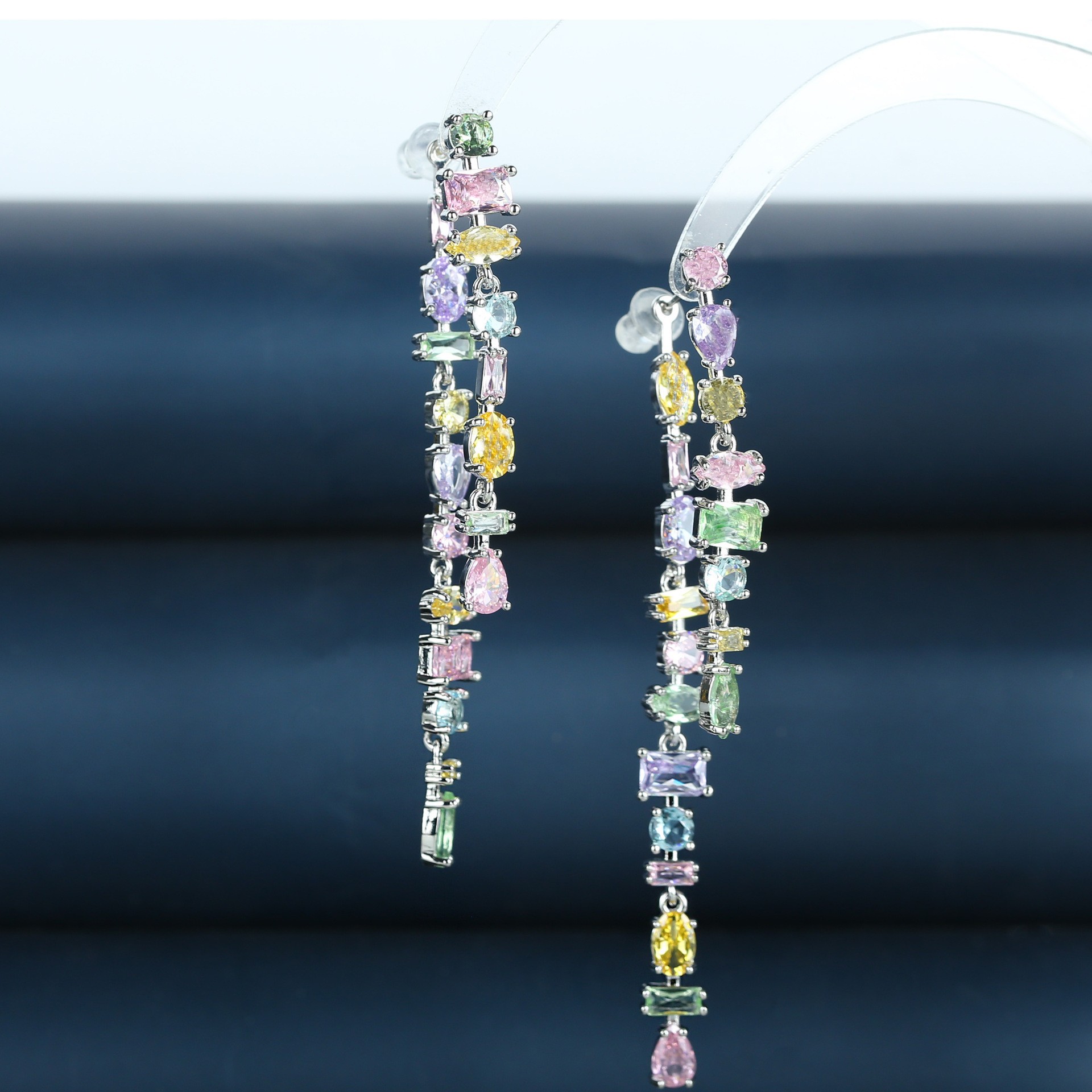 Set micro-set zircon necklace bracelet s925 silver needle earrings colorful