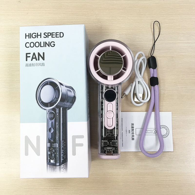 Ice compress handheld fan digital display 100-speed adjustment outdoor wireless portable dorm transparent mecha lighting fan