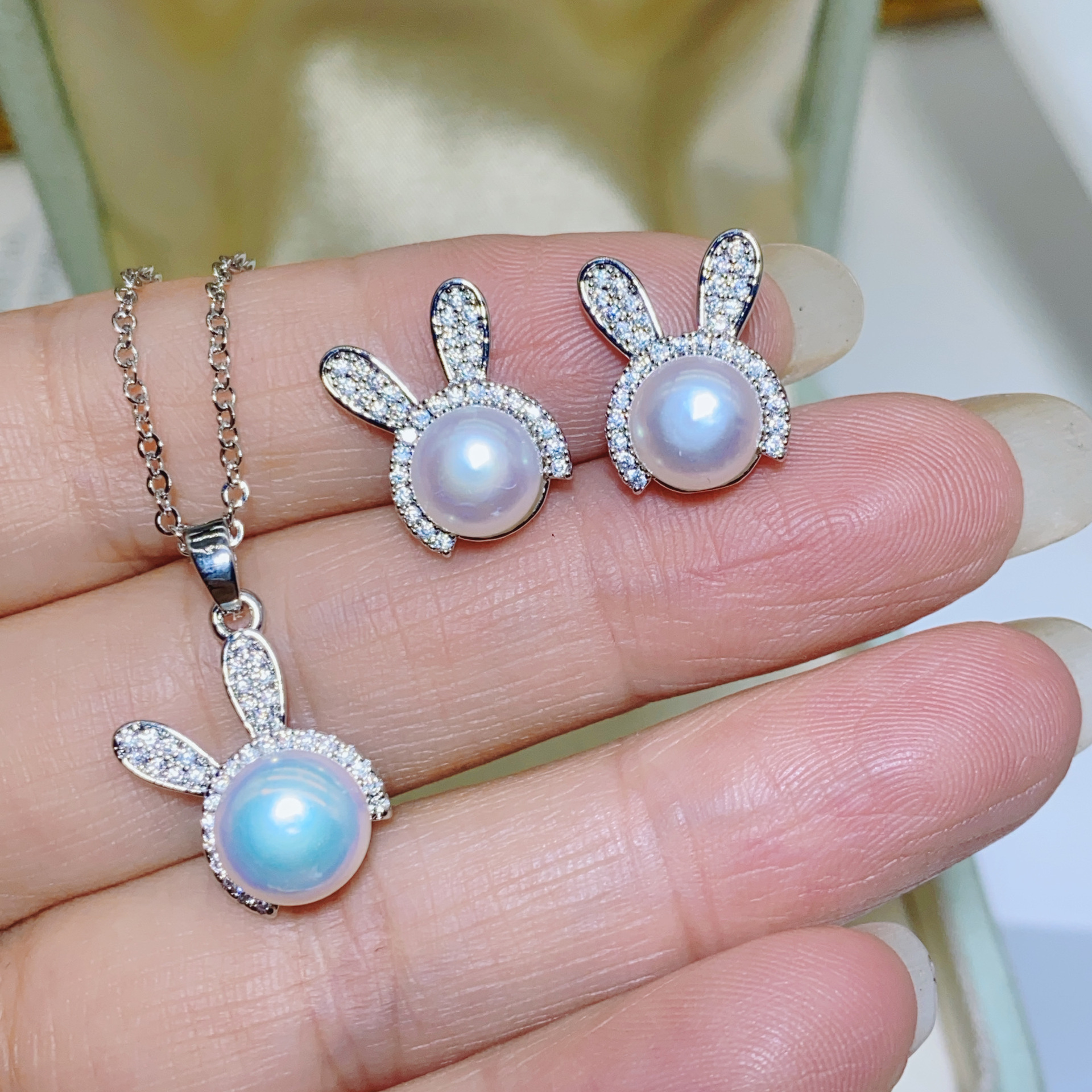 Zhuji Pearl Gold-Plated Summer New Pearl Set Natural Freshwater Pearl Cute Little Animal Earrings Necklace