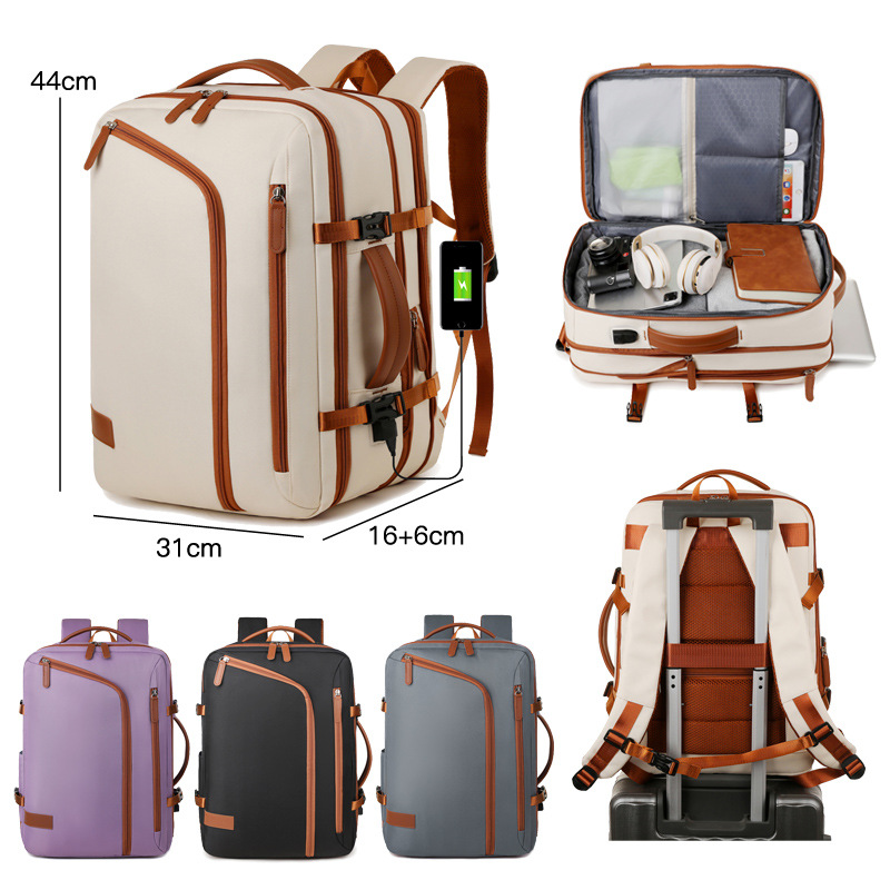 Backpack expandable 15.6-inch business backpack multifunctional casual travel backpack color contrast student schoolbag