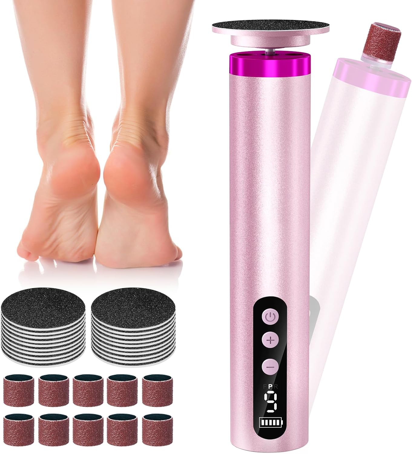 Electric Foot File C2, Optional Nano Grinding Head, 2-in-1 Rechargeable with Base, Electric Callus Remover