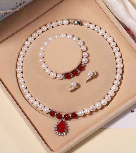Zhuji Natural Freshwater Pearl Necklace for Women Real Pearl Set Clavicle Chain Mother's Day Gift