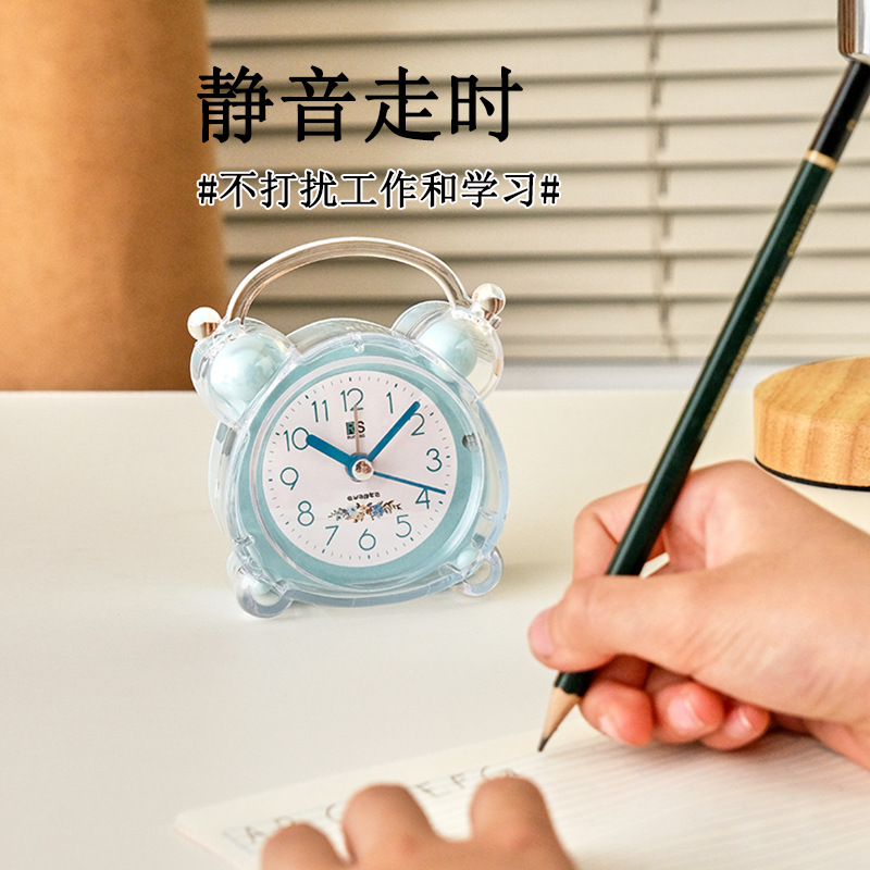 Cute Crystal Transparent Alarm Clock with Night Light for Children and Students, Bedroom Dormitory Desktop Clock
