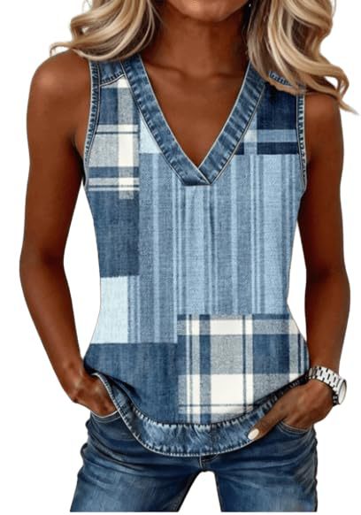 2026 New Women's V-Neck Sleeveless Colorful Print Women's Vest