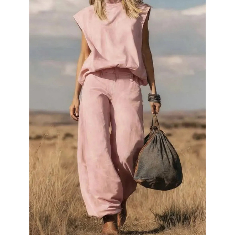 2026 New Style Denim Sleeveless Vest Wide Leg Pants Suit Women Summer Casual Two Piece Set
