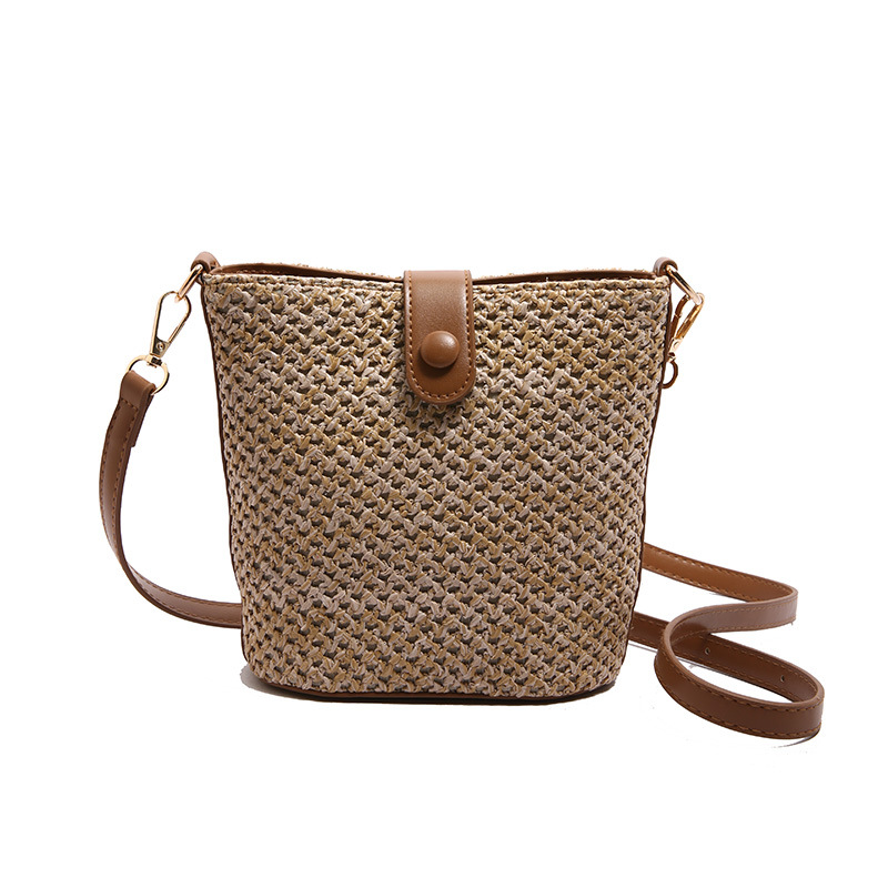 New Summer Woven Vacation Fresh Straw Bag Simple Bucket Straw Bag Beach Vacation Production
