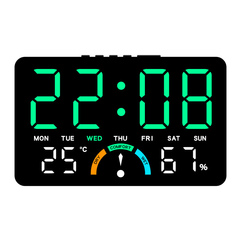 Home Temperature and Humidity LED Electronic Clock Simple Large Screen Hanging and Standing Two-Use Clock Multifunctional Bedside Alarm Clock GH9007