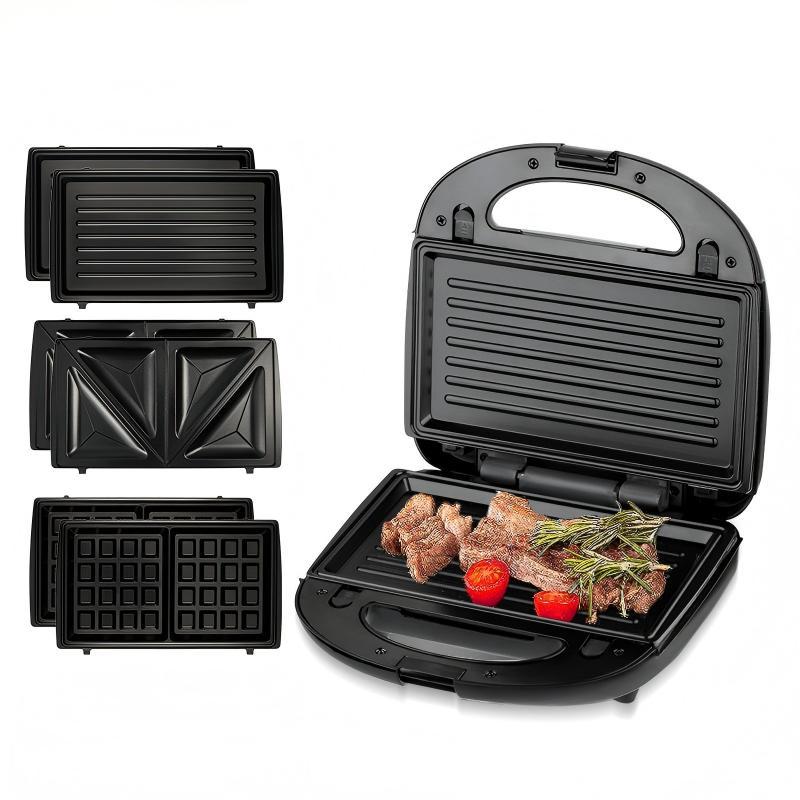 Home 3-in-1 Sandwich Maker Waffle Maker Detachable Replaceable Plates Non-stick Coating Grill Machine Steak Machine
