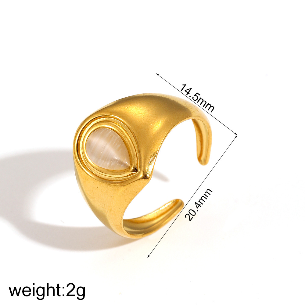 Exaggerated stainless steel ring women cat eye stone niche 18k gold finger ring rings
