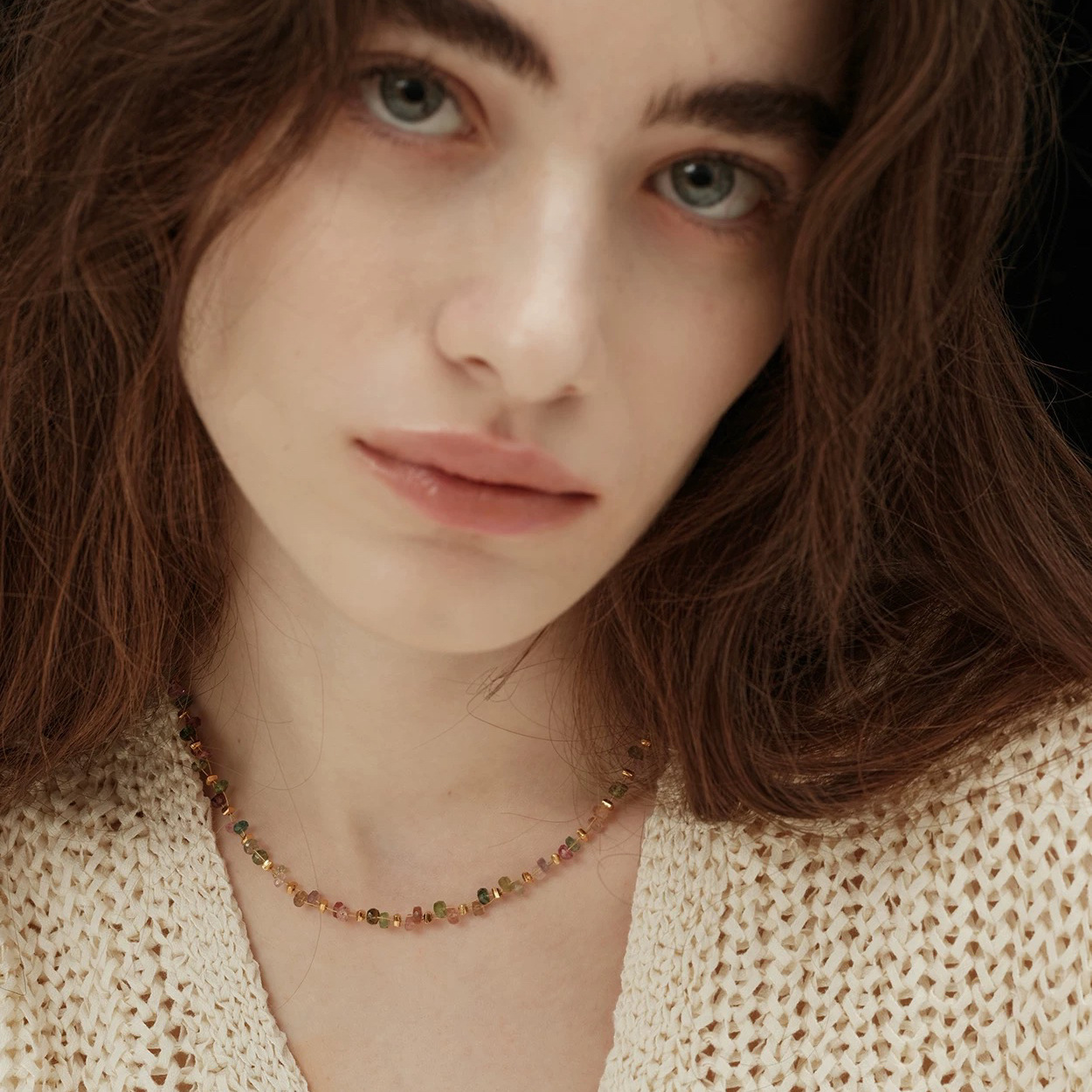 Yuanyou natural tourmaline colorful bead necklace women's spring summer dopamine collarbone chain simple