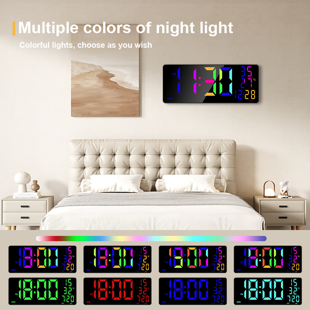 RGB Wall Clock Colorful Changing Multifunctional Wall Clock Forward and Countdown Large Screen Electronic Clock Night Light