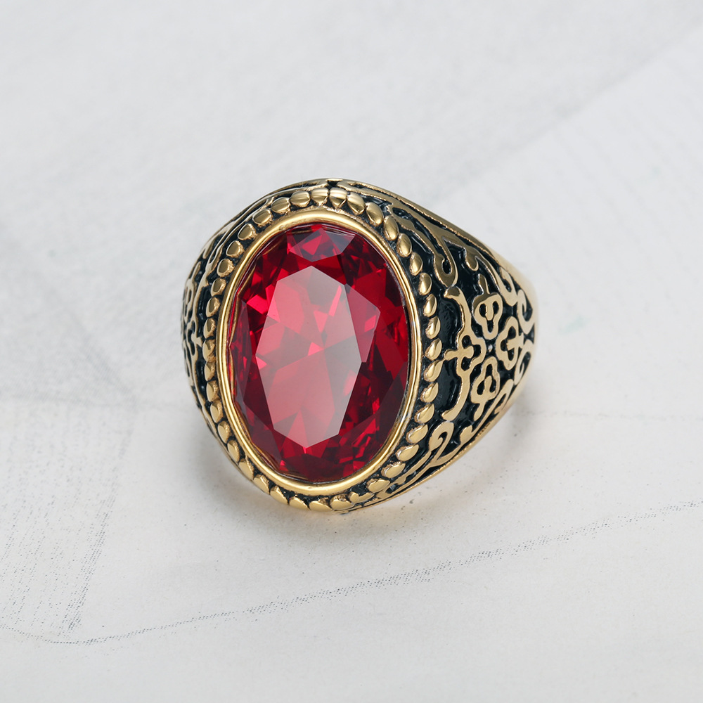 Quality 18K Real Gold Gemstone Ring Men's Finger Ring Stainless Steel Accessory