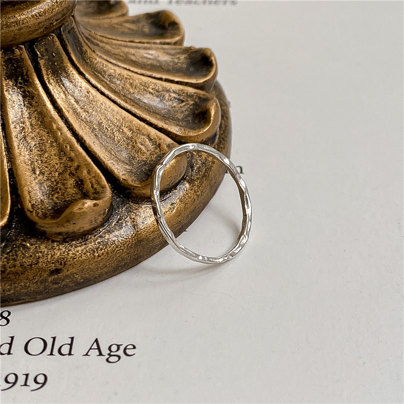 S925 sterling silver texture hammered texture ring slender plain circle knuckle closed thin ring silver jewelry