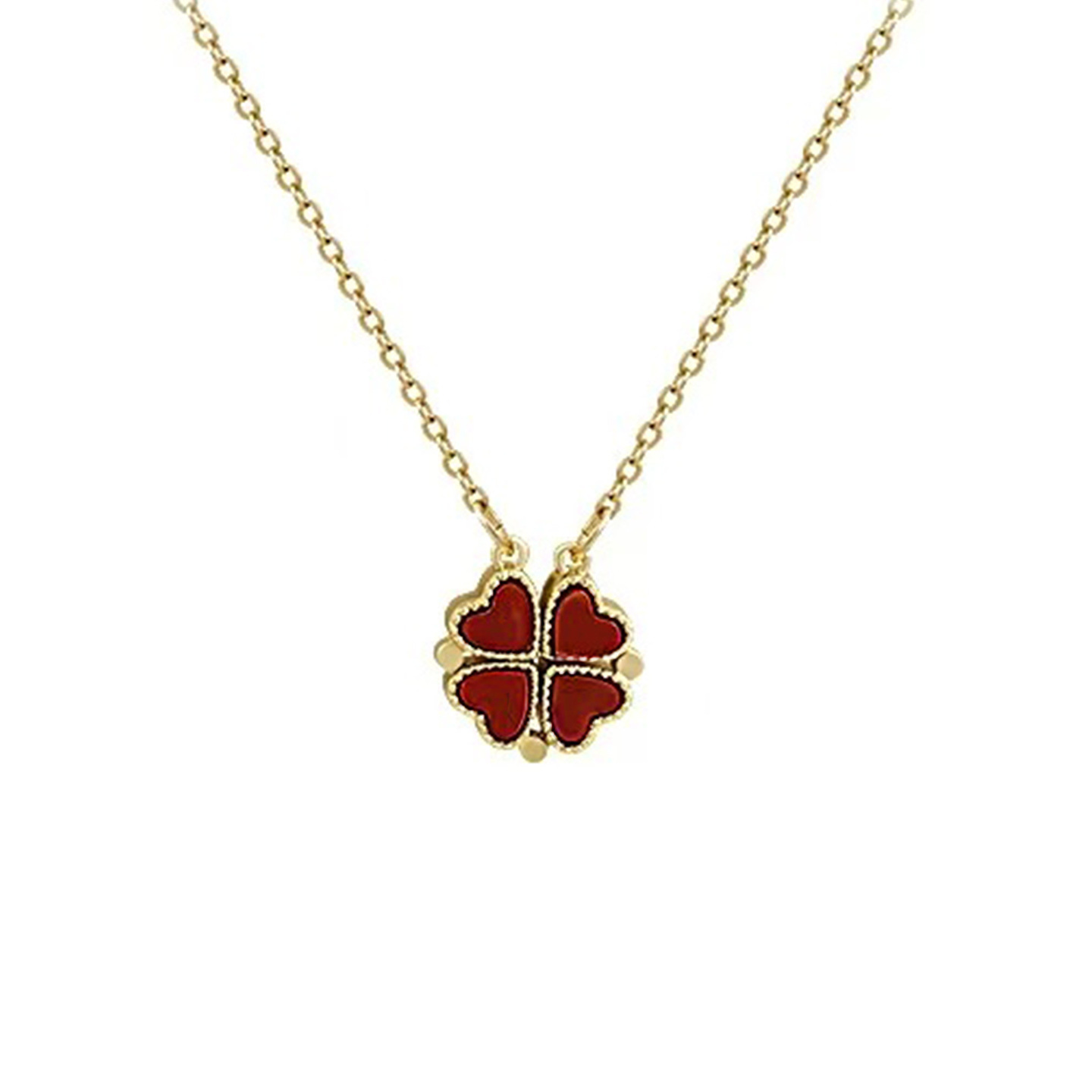 Autumn and winter new one or two wear peach heart clavicle necklace women red heart four-leaf clover necklace neck chain