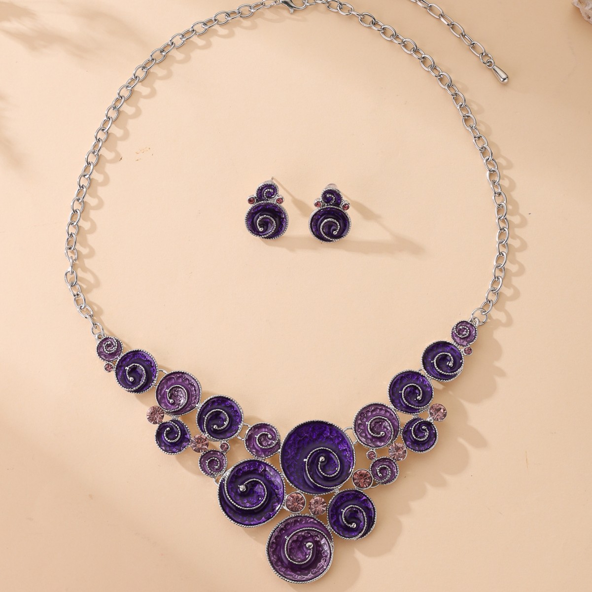 A422 Silver Accessories Enamel Color Swirl Necklace Mixed Batch Oil Drop Exaggerated Necklace Earring Set